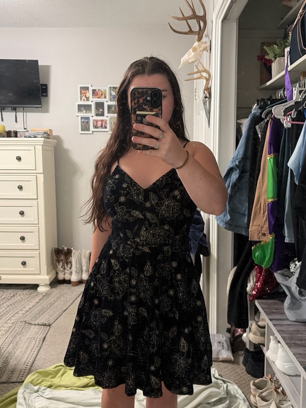 Jodi Kristopher Black Dress with Gold Floral Print
